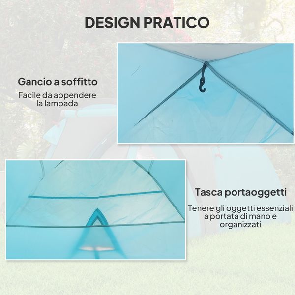 Tenda da campeggio 3 persone con camera e veranda, impermeabile 3000mm e borsa di trasporto, azzurro - 