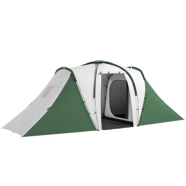 Tenda da campeggio 4-6 persone con 2 camere, in poliestere e fibra di vetro, 555x225x190 cm, grigio e verde - 
