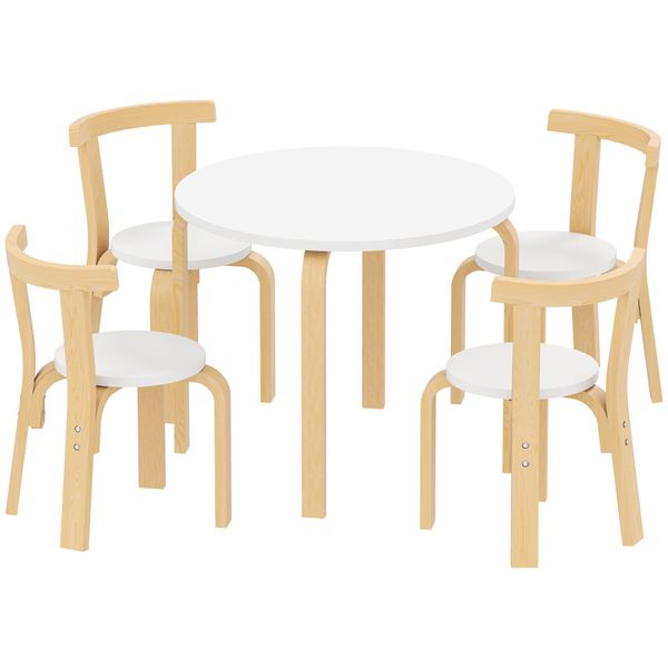 Set tavolo e sedie per bambini 3-8 anni 5 pz con bordi arrotondati in legno bianco - 