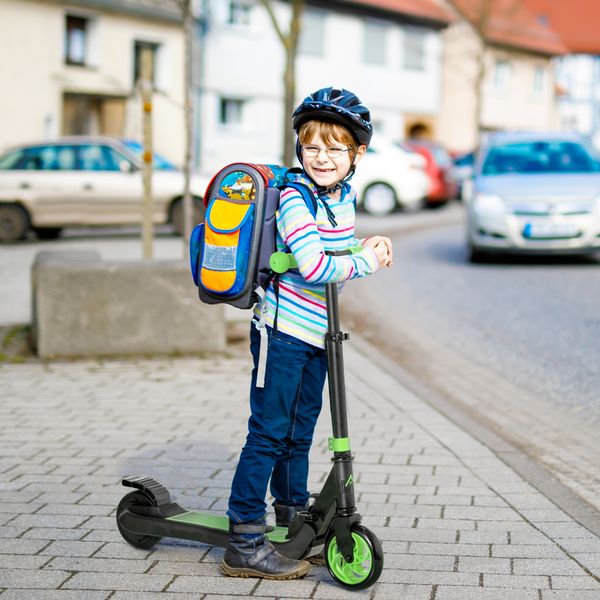 Monopattino elettrico pieghevole per bambini 6+ anni ad altezza regolabile, 71x36.5x75-80 cm, nero e verde - 