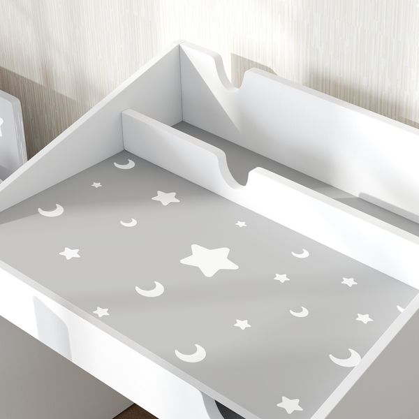 Set sedia e tavolino per bambini 3-6 anni con organizzatore e cassetto estraibile, in legno grigio - 