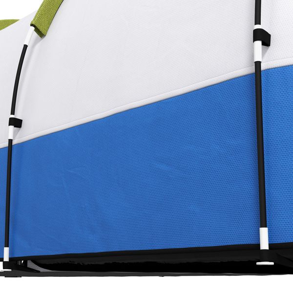 Tenda da campeggio impermeabile con 2 aree e 3 ingressi, in poliestere e fibra di vetro, 420x200x150 cm, verde - 