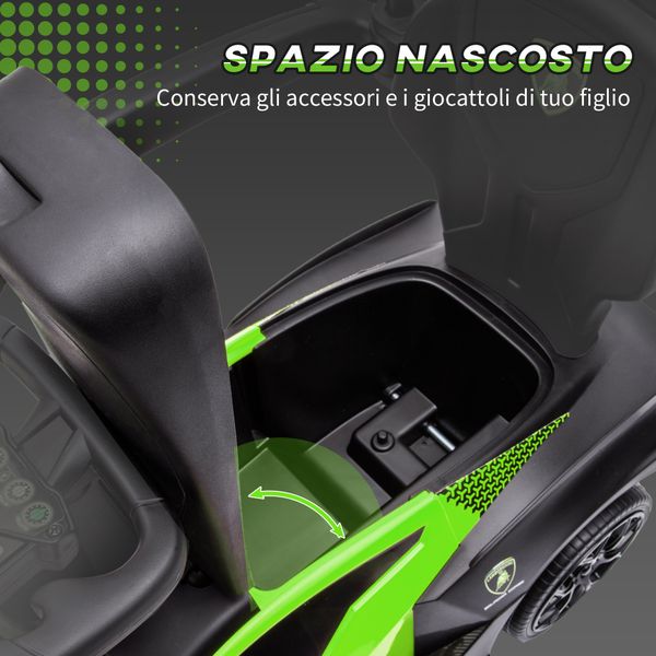 Macchinina lamborghini ufficiale 2 in 1 con maniglione e barriera di sicurezza, verde/nero, 12-36 mesi - 
