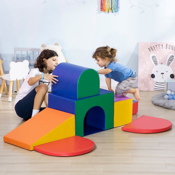 Set da gioco per bambini 1-3 anni da 7 blocchi multicolore in pu e epe, 170x130x40 cm - 