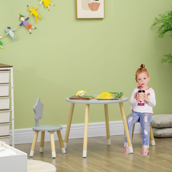 Set tavolo con 2 sedie per bambini in legno, età da 18 mesi a 4 anni, grigio - 