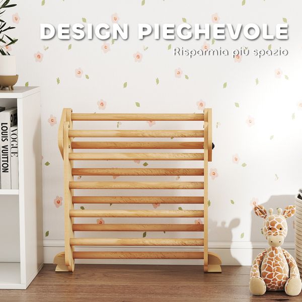 Gioco per bambini 5 in 1 con triangolo, parete liscia e arco, in legno di pioppo e pino, 188x70x59 cm - 