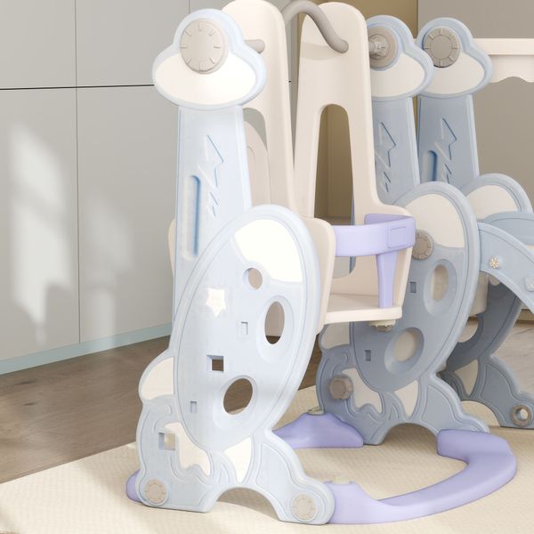 Gioco per bambini 4 in 1 con scivolo, altalena, arrampicata e canestro, 147.5x160x107 cm, azzurro chiaro - 