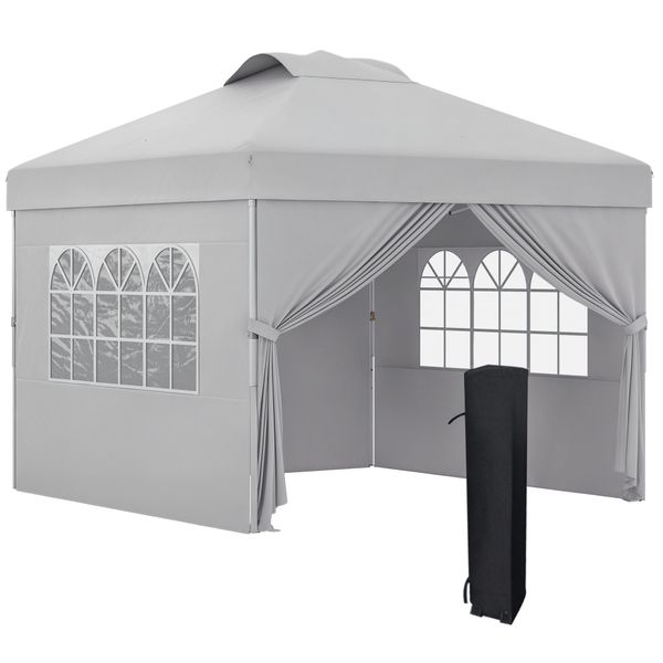 Gazebo pieghevole 3x3 m con altezza regolabile su 3 livelli, finestre e borsa di trasporto, grigio chiaro - 