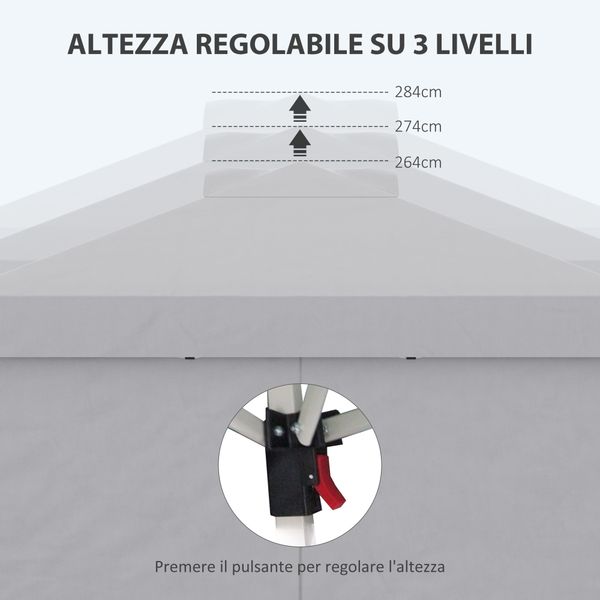 Gazebo pieghevole 3x3 m con altezza regolabile su 3 livelli, finestre e borsa di trasporto, grigio chiaro - 