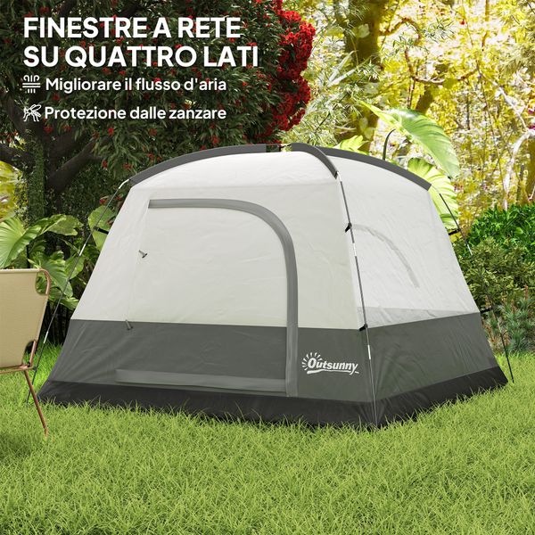 Tenda da campeggio per 3 persone impermeabile con tasca, gancio per lanterna e borsa, 2x2x1.35m, arancione - 