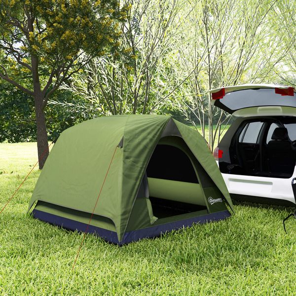Tenda da campeggio per 3 persone impermeabile con tasca, gancio per lanterna e borsa, 2x2x1.35m, verde - 