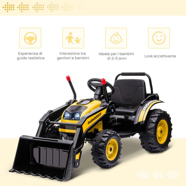 Ruspa giocattolo elettrica per bambini 3-5 anni con pala regolabile, suoni e luci – 2 velocità, retromarcia e cintura di sicurezza - 
