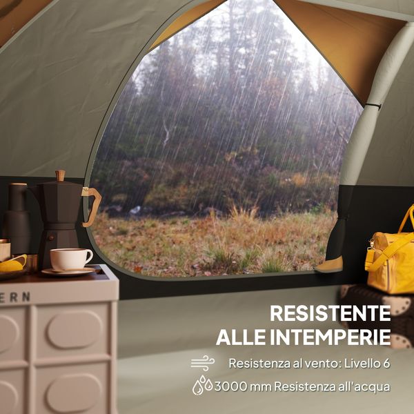 Tenda da campeggio per 3 persone impermeabile con tasche, gancio per lanterna e borsa di trasporto, arancione - 