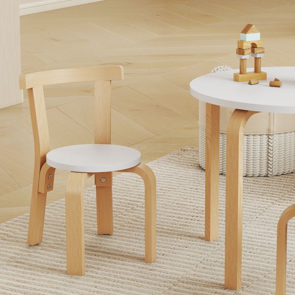Set tavolo e sedie per bambini 3-8 anni 5 pz con bordi arrotondati in legno bianco - 