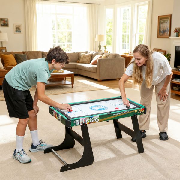 Tavolo da gioco 6 in 1 con calcio balilla, biliardo, air hockey, ping pong, anelli e hockey su prato, 118x104x71 cm - 