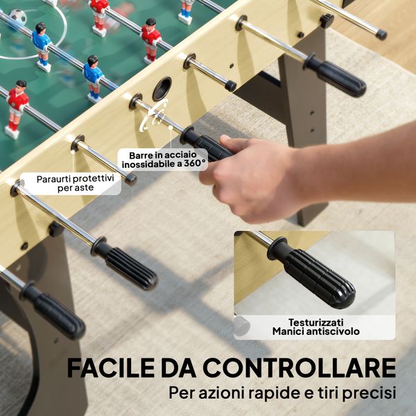 Calcio balilla pieghevole con impugnature antiscivolo, 2 palline e segnapunti, verde e color legno - 