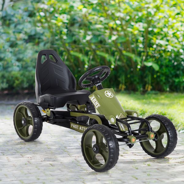 Go kart a pedali per bambini da 3-6 anni con sedile regolabile e freno a mano, verde - 