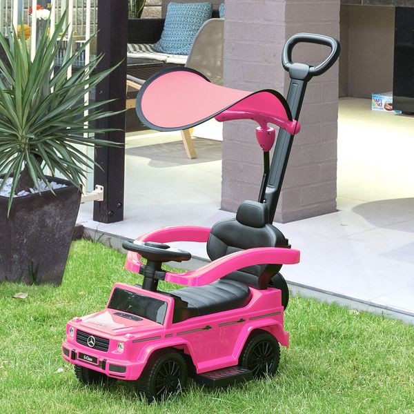 Macchina a spinta per bambini 12-36 mesi con licenza mercedes, tettuccio e maniglia, 85.5x40.5x95 cm, rosa - 