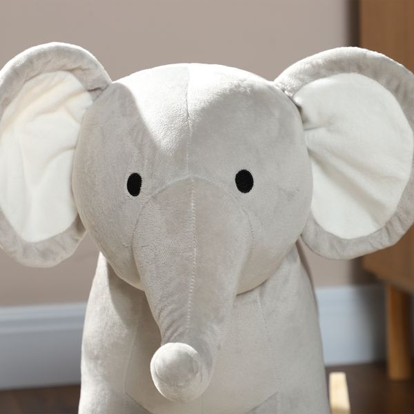 Cavallo a dondolo per bambini 2-4 anni a forma di elefante con suoni e rivestimento morbido, grigio - 