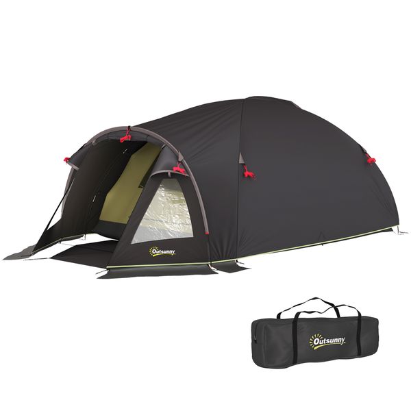 Tenda a tunnel per 2 persone con finestre laterali e gancio, in poliestere 190t e pe, 3.3x1.9x1.2 m, nero - 
