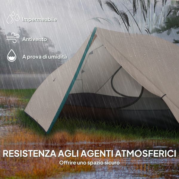Tenda da campeggio 2 posti con 2 vestiboli, 2 porte, 2 finestre e borsa di trasporto, 2.8x2.25x1.1 cm, beige - 