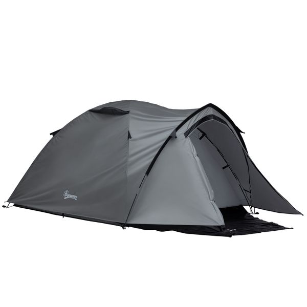 Tenda da campeggio 2 posti impermeabile con vestibolo, finestre e porte con cerniera, 325x183x130cm grigio - 