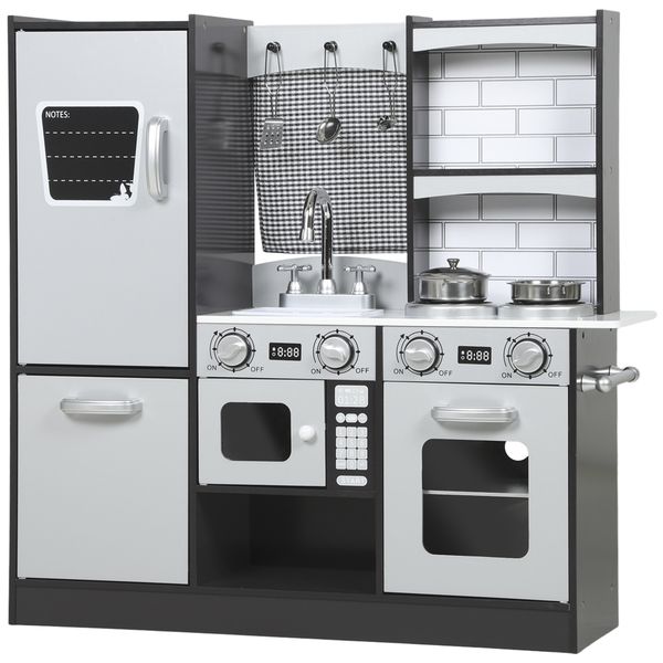 Cucina giocattolo per bambini 3-8 anni in legno con accessori, frigo, lavandino e manopole con suoni, marrone - 