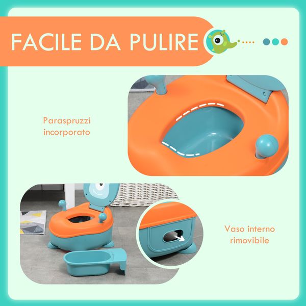 Vasino per bambini da 6 mesi a forma di alieno, seduta ergonomica, schienale e vaschetta rimovibile, blu - 