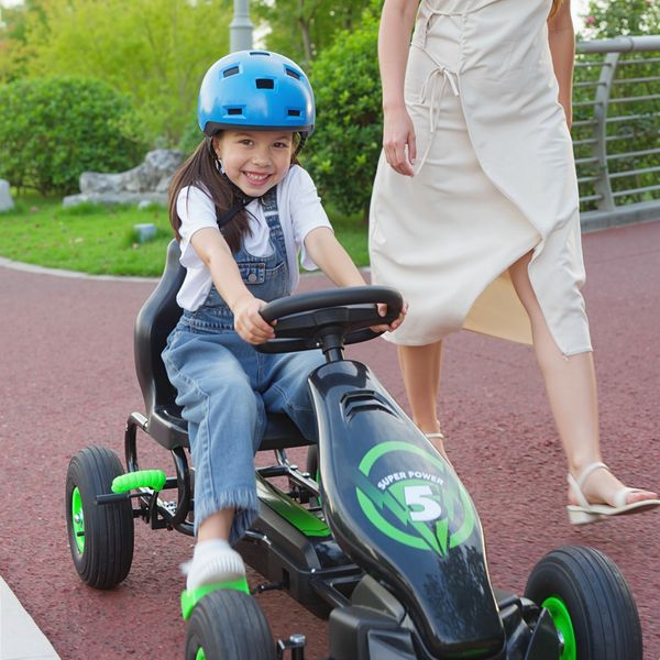 Go kart a pedali per bambini 5-12 anni con sedile regolabile, in metallo e pp 121x58x61 cm, verde e nero - 