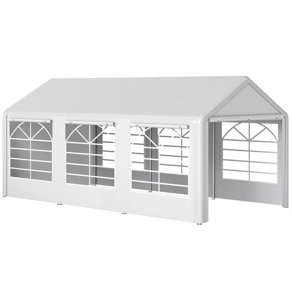 Gazebo da giardino 6x3 m con finestre laterali, 3 stanze e porte a cerniera, bianco - 