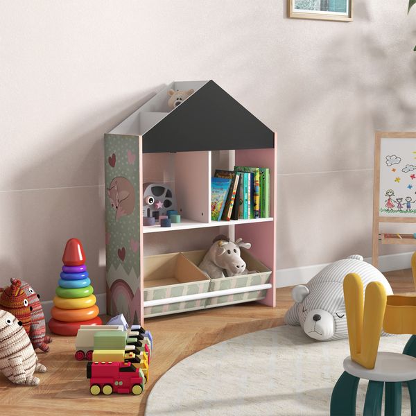 Scaffale portagiochi per bambini con ripiani e cassetti rimovibili, rosa - 