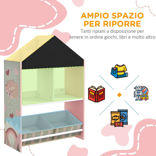 Scaffale portagiochi per bambini con ripiani e cassetti rimovibili, rosa - 