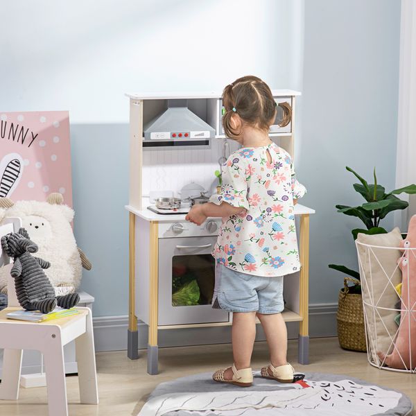 Cucina giocattolo per bambini con altezza regolabile, suoni, luci e utensili, in mdf e pp, 60x30.5x93.2 cm - 