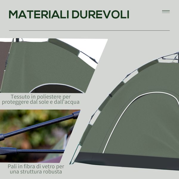 Tenda da campeggio 2 posti con borsa da trasporto, ganci per lampade e tasche portaoggetti, 210x210x135 cm - 