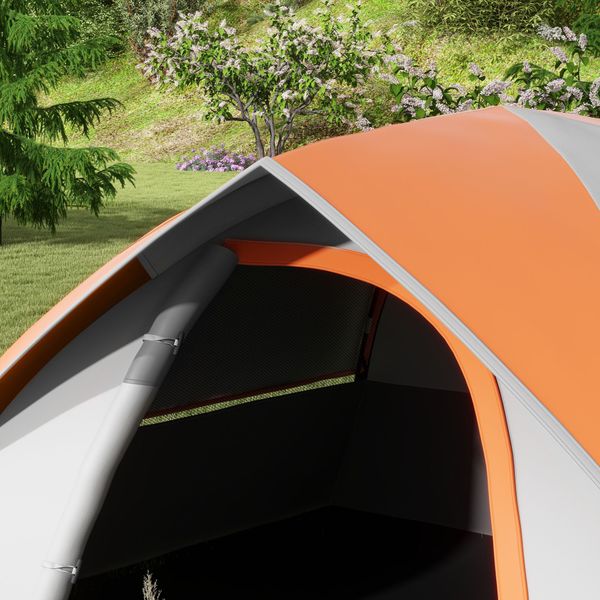 Tenda da campeggio 2 posti con finestra a rete e gancio, in poliestere, 210x150x110 cm, grigio e arancione - 