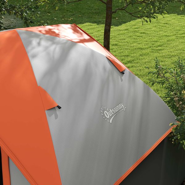 Tenda da campeggio 2 posti con finestra a rete e gancio, in poliestere, 210x150x110 cm, grigio e arancione - 