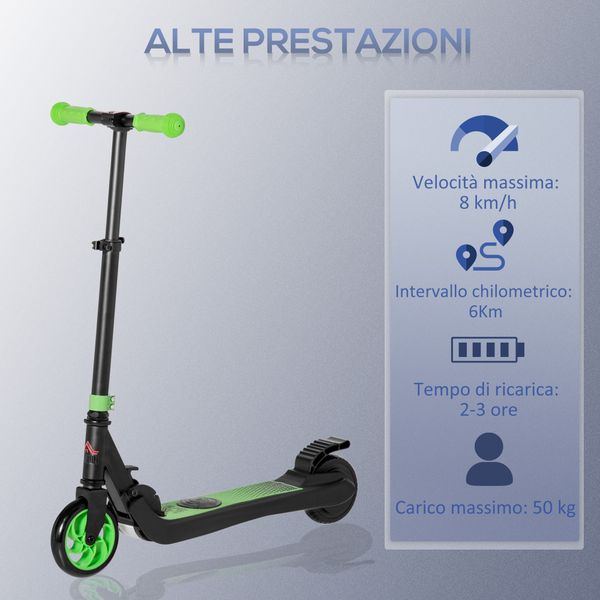 Monopattino elettrico pieghevole per bambini 6+ anni ad altezza regolabile, 71x36.5x75-80 cm, nero e verde - 