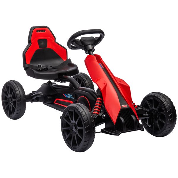 Go kart a pedali per bambini 3-8 anni con sedile regolabile e ruote in eva, 100x58x58.5 cm, rosso nero - 