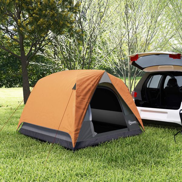 Tenda da campeggio per 3 persone impermeabile con tasca, gancio per lanterna e borsa, 2x2x1.35m, arancione - 