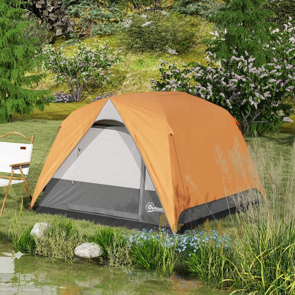 Tenda da campeggio per 3 persone impermeabile con tasca, gancio per lanterna e borsa, 2x2x1.35m, arancione - 