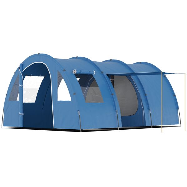 Tenda da campeggio per 5-6 persone con 2 porte, finestre e tasche portaoggetti, 475x315x215 cm, blu - 