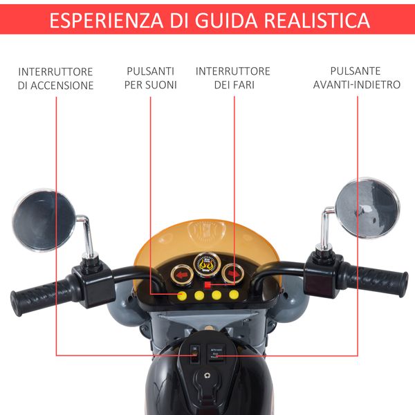 Mini moto elettrica per bambini da 37-72 mesi 3 ruote batteria 6v pp ferro, velocità 2.5km/h, 92×53×67cm - 