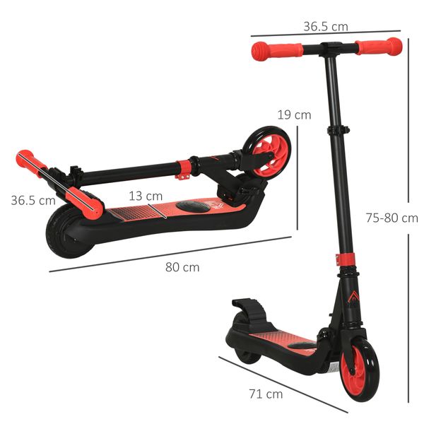 Monopattino elettrico pieghevole per bambini 6+ anni ad altezza regolabile, 71x36.5x75-80 cm, nero e rosso - 