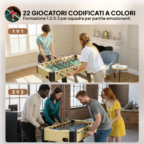 Calcio balilla pieghevole con impugnature antiscivolo, 2 palline e segnapunti, verde e color legno - 