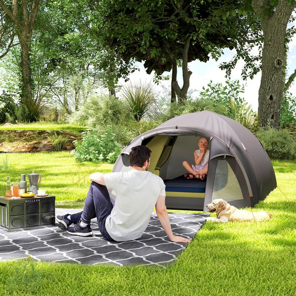 Tenda a tunnel per 2 persone con finestre laterali e gancio, in poliestere 190t e pe, 3.3x1.9x1.2 m, nero - 