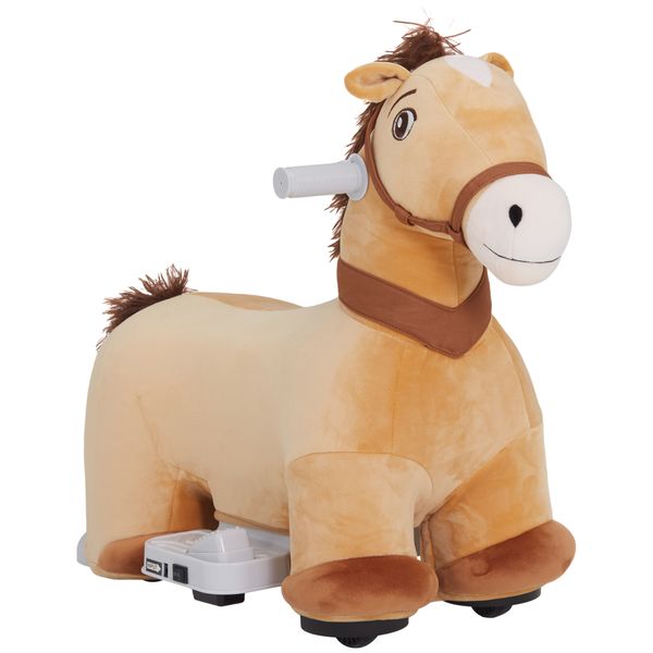 Cavallo cavalcabile elettrico 6v per bambini da 18-36 mesi con ruote in pu e musica, marrone - 