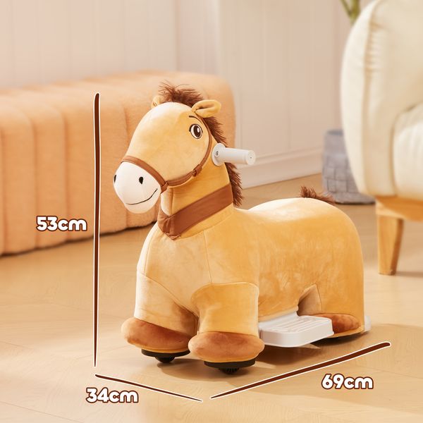 Cavallo cavalcabile elettrico 6v per bambini da 18-36 mesi con ruote in pu e musica, marrone - 