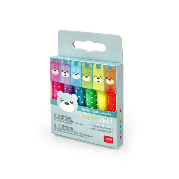 Set di 6 mini evidenziatori - teddy's mood - extraordinary stationery - LEGAMI