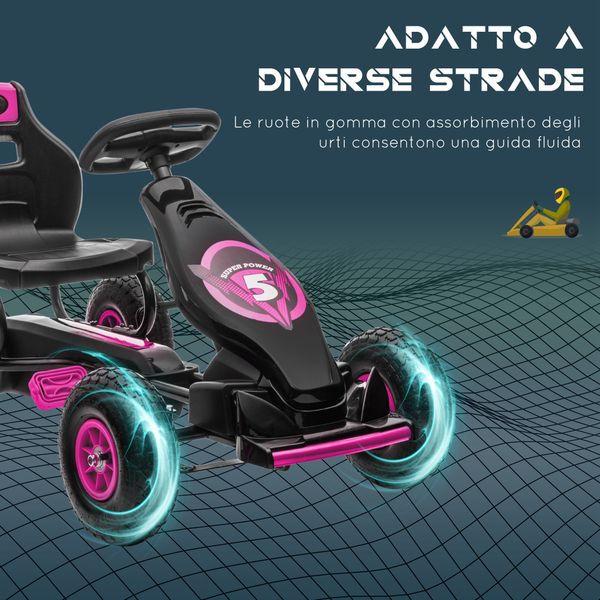 Go kart a pedali per bambini 5-12 anni con sedile regolabile, in metallo e pp 121x58x61 cm, rosa e nero - 