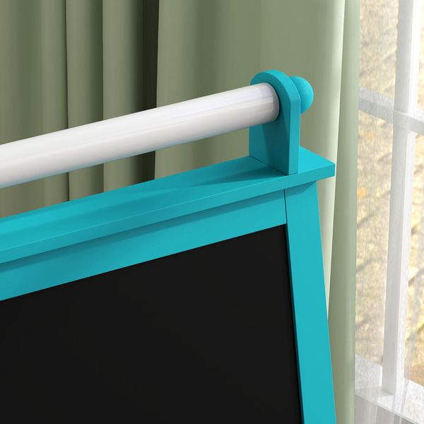 Lavagna per bambini con cavalletto 3 in 1, rotolo di carta e 2 contenitori, in legno, 59x48x118 cm, blu - 